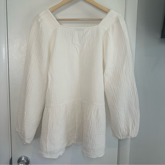 Madewell Plus Lightspun Millbrook Puff-Sleeve Peplum Top. Lighthouse. 2X. - Picture 7 of 8